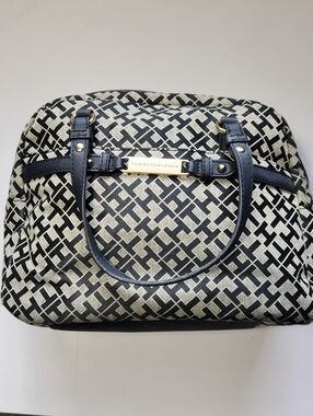 Tommy Hilfiger Black & Cream Monogram Satchel